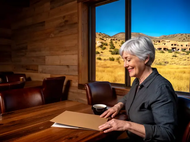 A restaurant owner seated with a folder in an empty dining room before opening.